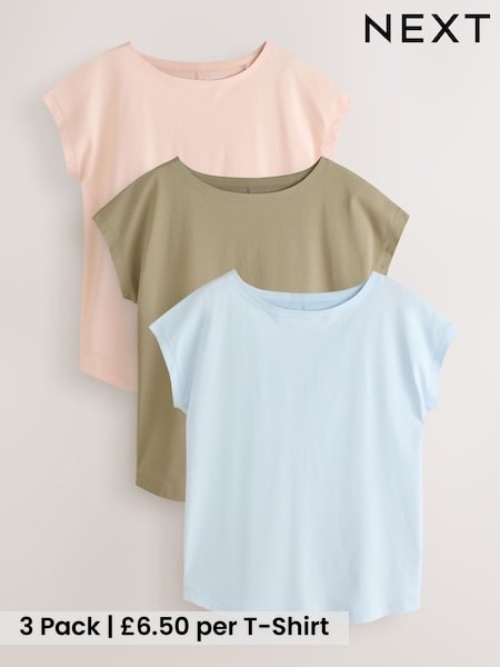 Blue/Pink/Brown - Grown On Cap Sleeve T-shirts 3 Pack
