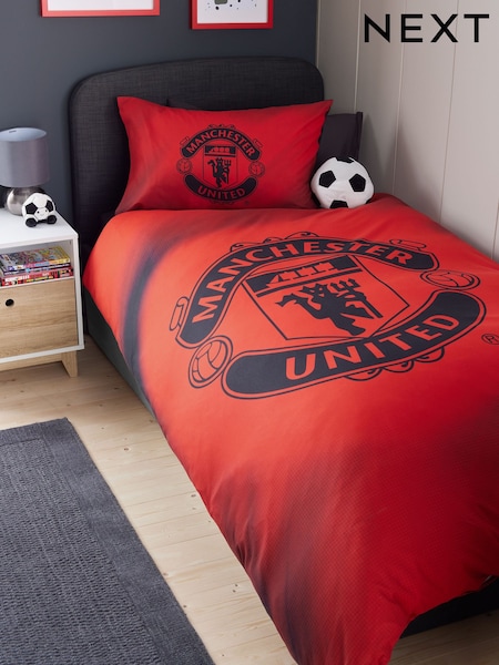 Red Manchester United 100% Cotton Duvet Cover and Pillowcase Set (N37285) | £30