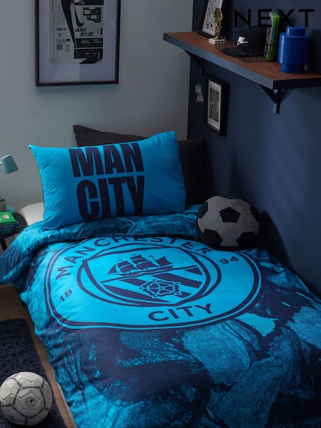 Blue Manchester City 100% Cotton Single Duvet Cover and Pillowcase Set (N37286) | £30