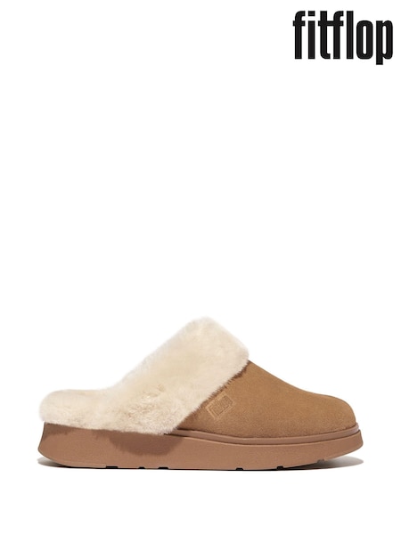 FitFlop Gen-FF Shearling-Collar Suede Brown Slippers (N37865) | £130