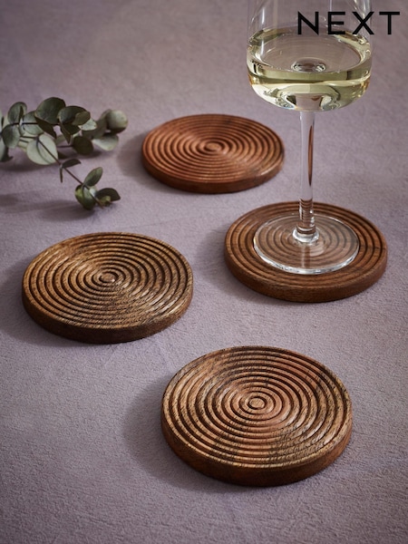 Set of 4 Natural Bronx Etched Wooden Coasters (N37945) | £16