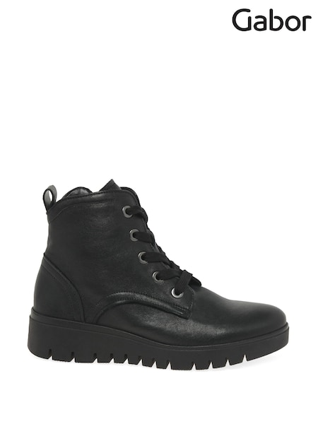 Gabor Wide Fit Dando Black Leather Ankle Black Boots (N38038) | £115