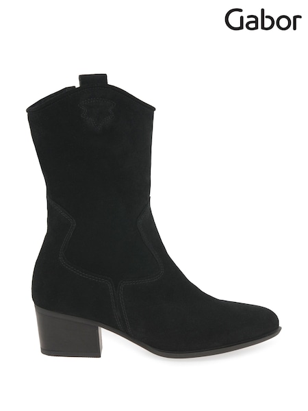 Gabor Wide Fit Kirsten Suede Cowboy Style Black Boots (N38043) | £130