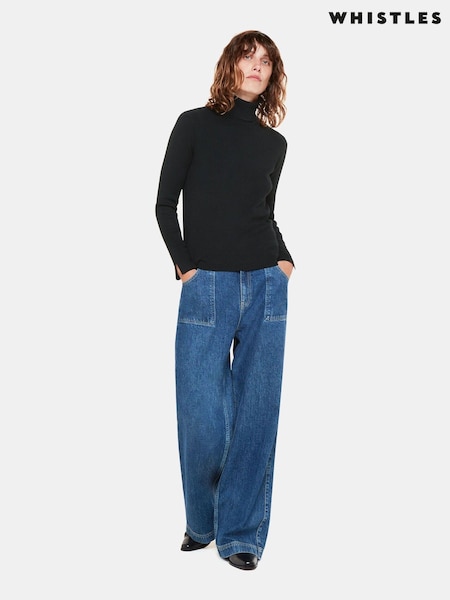 Whistles Black Knitted Maja Polo Neck Knit Jumper (N38493) | £85