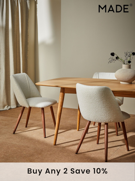 MADE.COM Set of 2 White Boucle and Walnut Legs Lule Non Arm Dining Chairs (N39577) | £299