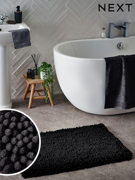 Black Super Plush Bath Bobble Mat (N40013) | £16