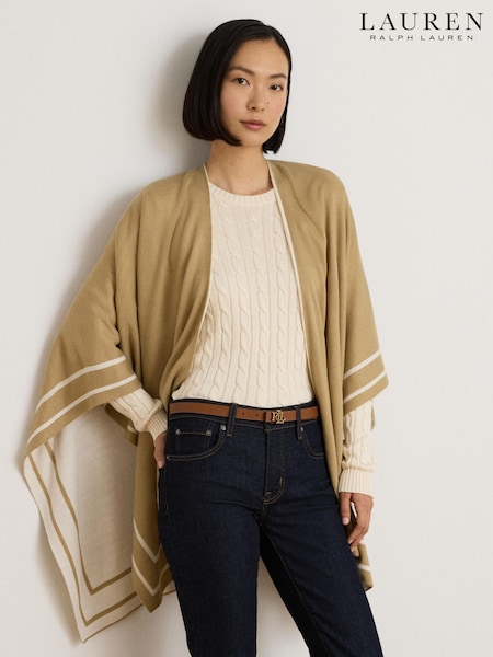 Natural - Lauren Ralph Lauren Jet Set Stripe Trim Poncho
