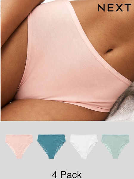 White/Pink/Green High Rise High Leg Lace Knickers 4 Pack (N40242) | £18