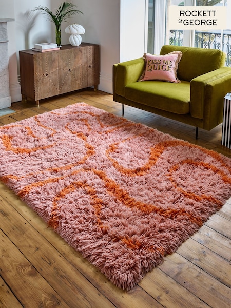 Rockett St George Pink Shaggy Berber Rug (N40243) | £170 - £420