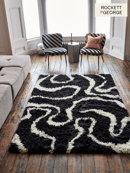 Rockett St George Black Shaggy Berber Rug (N40252) | £170 - £420