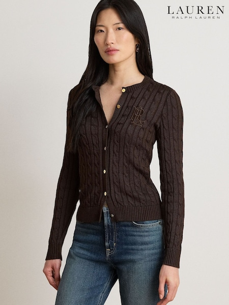 Brown - Lauren Ralph Lauren Ralhan Cable Knit Cotton Cardigan
