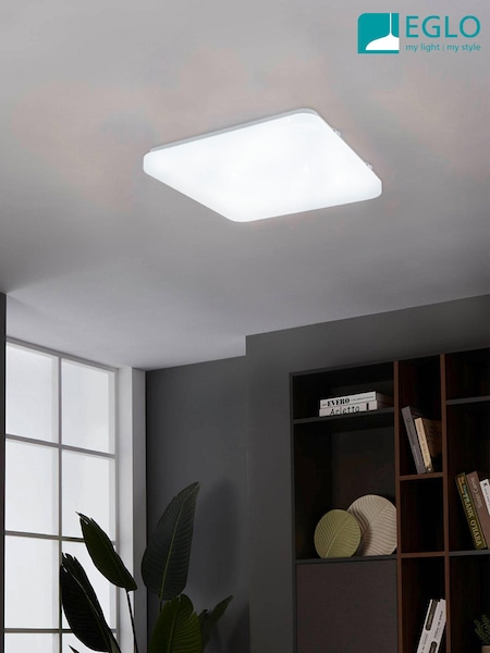 Eglo White Frania-S 28cm Metal And Plastic With Crystal Effect Flush Ceiling Light (N40492) | £28