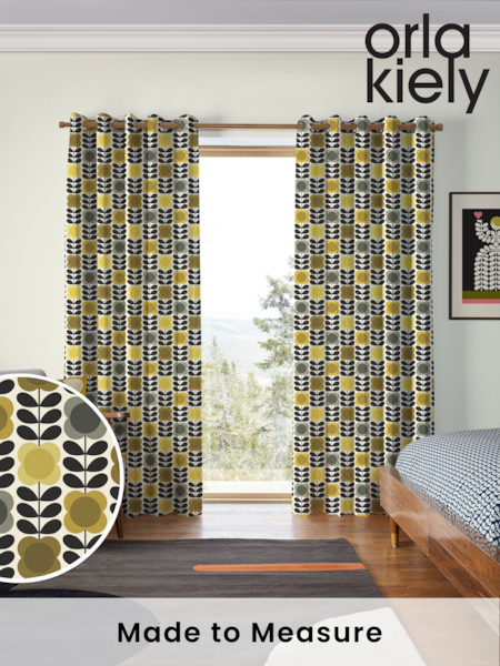 Orla Kiely Yellow and Grey Spot Flower Stem Made to Measure 100% Cotton Curtains (N40523) | £91