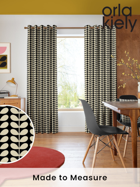 Orla Kiely Black Solid Stem Made to Measure 100% Cotton Curtains (N40548) | £91