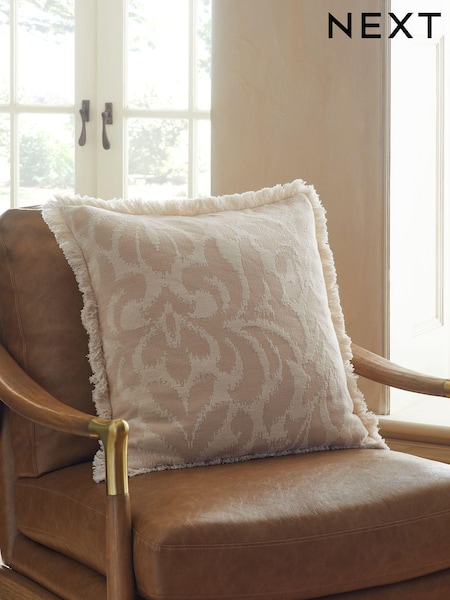 Natural Ikat Jacquard Geo Fringe 100% Cotton 50 x 50cm Cushion (N40809) | £20