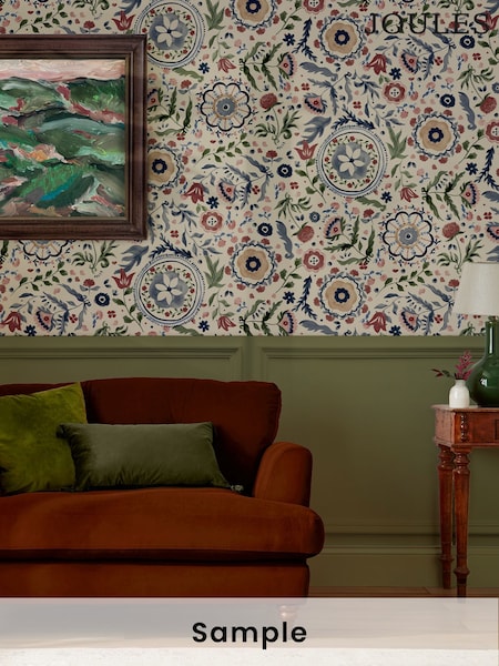 Joules White Festival Flowers Antique Wallpaper Sample (N40860) | £1