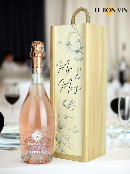 Le Bon Vin Mr & Mrs Prosecco Rosé Wooden Boxed Wine Gift (N40942) | £39