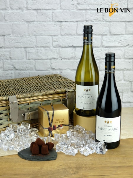 Le Bon Vin French Red & White Wine with Chocolate Truffles Hamper (N40947) | £52