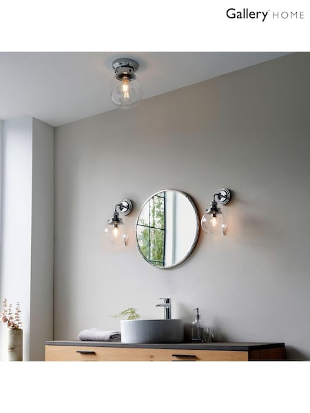 Gallery Home Chrome Coutrney Glass 1 Bulb Bathroom Ceiling Light (N41400) | £66
