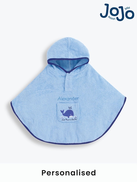 JoJo Maman Bébé Blue Shark Personalised Whale Towelling Poncho (N42169) | £28