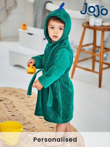 JoJo Maman Bébé Green Personalised Dinosaur Cotton Dressing Gown (N42171) | £33.50