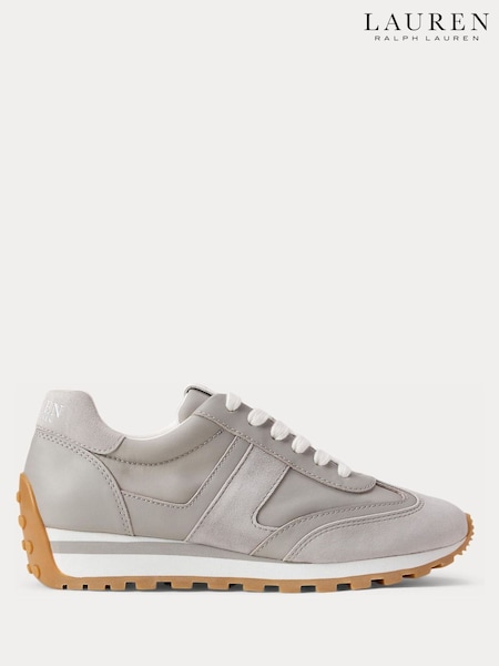 Grey - Lauren Ralph Lauren Dani Suede Leather And Nylon Trainers