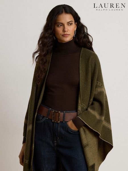 Green - Lauren Ralph Lauren Equestrian Print Fringed Poncho