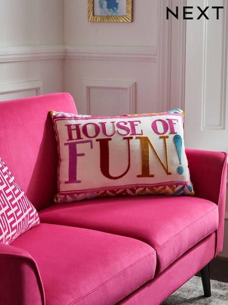 Multi Bright House Of Fun! Cut Velvet Rectangular Cushion (N42567) | £26