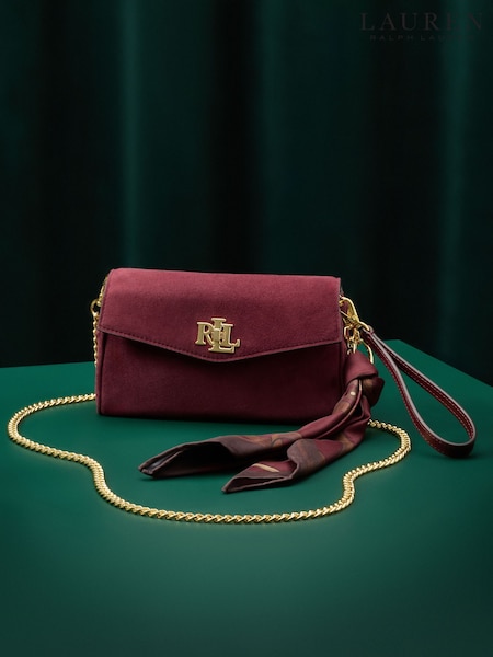 Red - Lauren Ralph Lauren Turnlock Suede Shoulder Bag With Scarf Trim