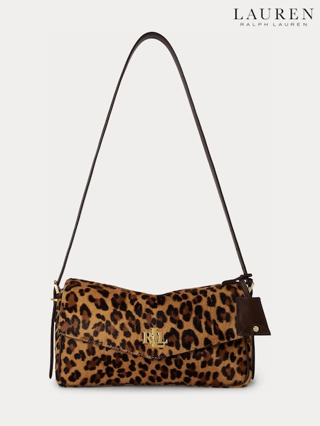 Brown - Lauren Ralph Lauren Farrah Soft Leopard Haircalf Shoulder Bag