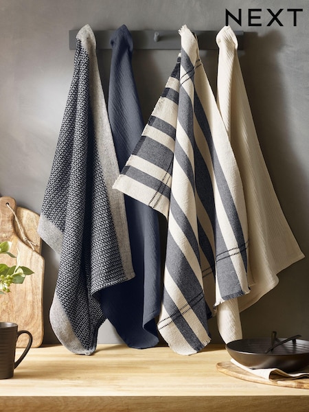 Set of 4 Black 100% Cotton Bronx Tea Towels (N42668) | £18