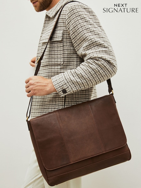 Brown Signature Leather Messenger Bag (N43290) | £65