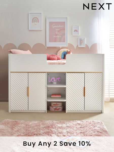 White Valencia Junior Kids Storage Cabin Bed Frame (N43300) | £699