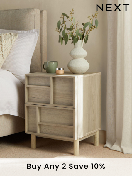 Mid Natural Finsbury 2 Drawer Bedside Table (N43306) | £165