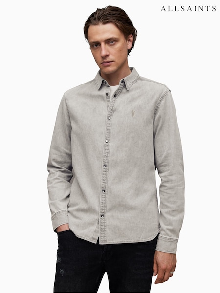 AllSaints Grey Gleason Long Sleeve Shirt (N43331) | £109