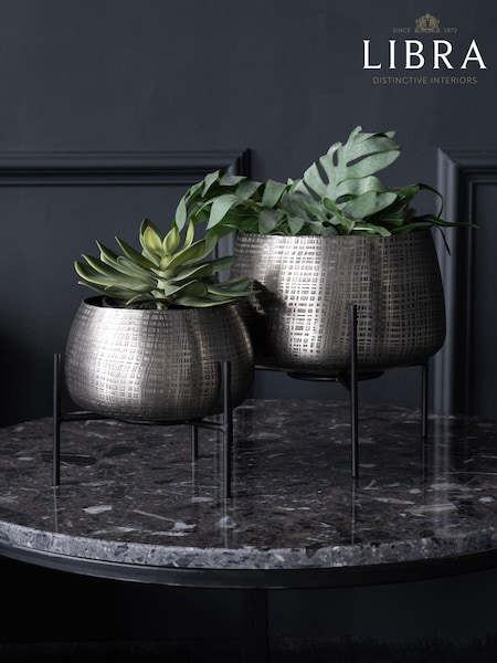 Libra Set of 2 Nickel Garden Clyde Tabletop Planters (N43388) | £125