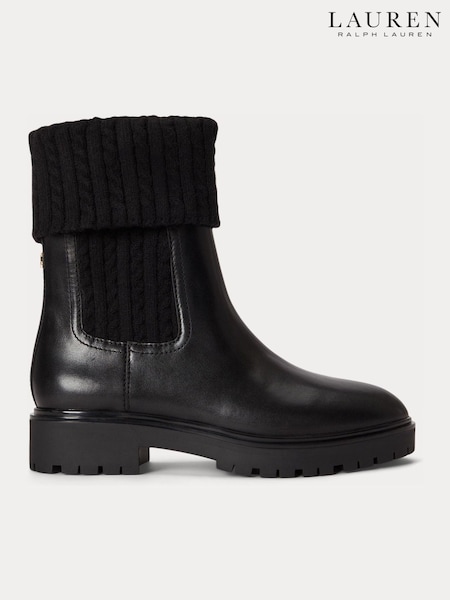 Black - Lauren Ralph Lauren Allyson Cable Knit Insert High Chelsea Boots