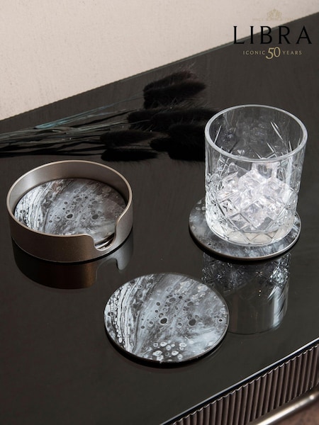 Libra Interiors Set of 4 Monochrome Swirl Coasters (N43407) | £22.50