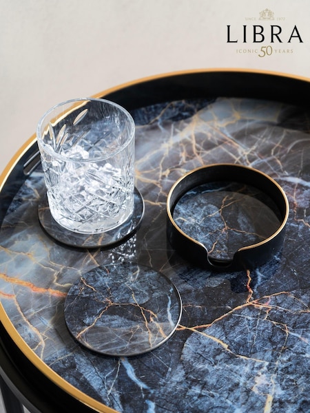 Libra Interiors Set of 4 Black/Gold Vesuvius Coasters (N43419) | £22.50
