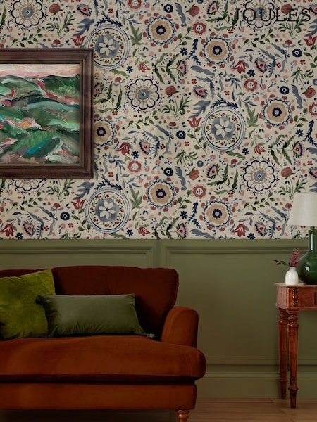 Joules White Festival Flowers Antique 10M Wallpaper (N43568) | £48