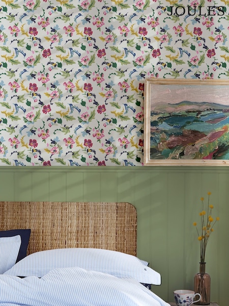 Joules Cream Cambridge Painted Floral 10M Wallpaper (N43574) | £48