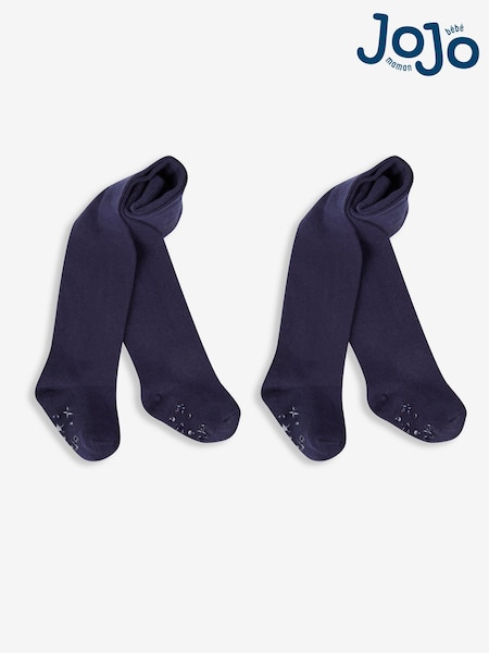 JoJo Maman Bébé Navy Blue 2-Pack Cotton Rich Tights (N43942) | £15
