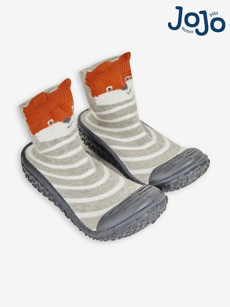 JoJo Maman Bébé Grey Indoor Outdoor Fox Slipper Socks (N44039) | £14.50