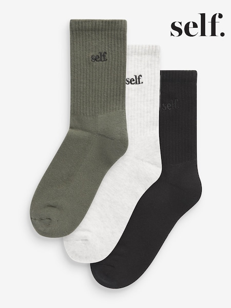 self. Black/Oat/Green Cushion Sole Lounge Ankle Socks 3 Pack (N44377) | £10
