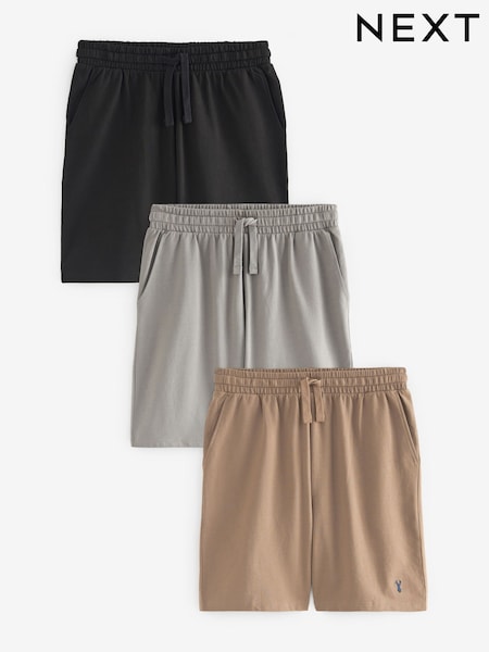 Black/Grey/Tan Brown Lightweight 100% Cotton Shorts 3 Pack (N44421) | £40