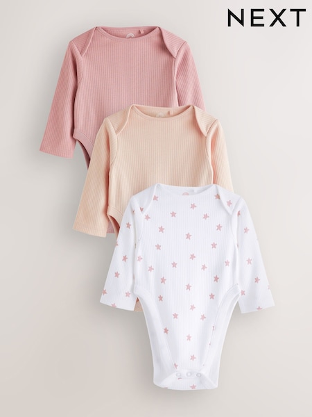 Pink Hip Dysplasia Long Sleeve 100% Cotton Bodysuits 3 Pack (N44442) | £14 - £16