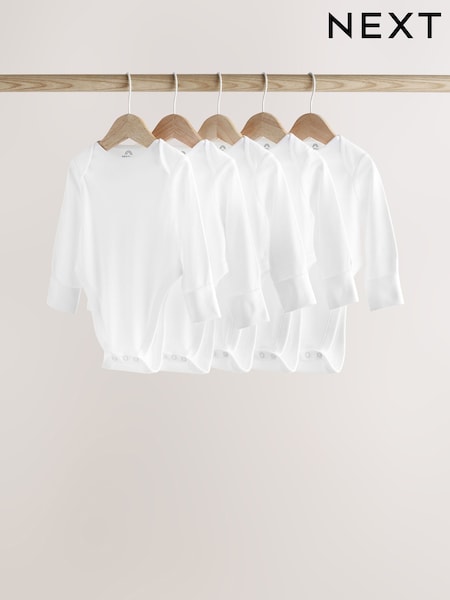 White Baby Hip Dysplasia Long Sleeve Bodysuits 5 Pack (N44478) | £17 - £19