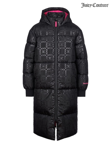 Juicy Couture Black Girls Monogram Quilted Puffer Coat (N44751) | £140 - £168
