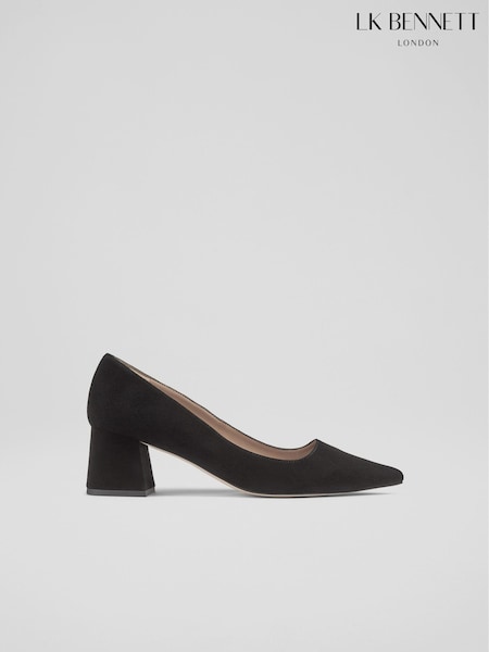 LK Bennett Black Suede Sloane Block Heel Courts (N44807) | £259