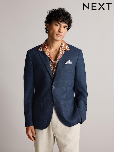 Blue Slim Fit Textured Smart Blazer (N44906) | £79